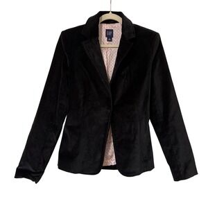 Gap Velvet Blazer Womens 4 Black Excellent Bow Back Floral Lining